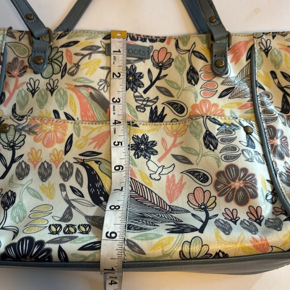 SAKROOTS LIGHT BLUE FLORAL AND BIRD TOTE VYNYL MATERIAL CREAM BREAM BACKGROUND - Picture 15 of 16